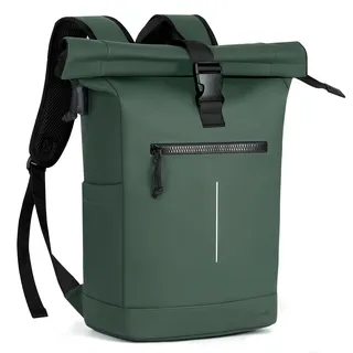 Lekeinchi 17 Zoll wasserdichter Laptop-Rucksack für Damen und Herren – Roll-Top-Design für Schule, Reisen, Business, Arbeit und Camping, grün, 30 x 18 x 45 cm, Wasserdichter Roll-Top-Rucksack