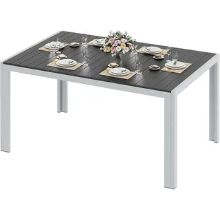 TLGREEN Gartentisch Wetterfest,Balkontisch Aluminium mit WPC Tischplatte, (Outdoor Esstisch für Balkon und Terrasse, Leichtgewicht), Stabiler Quadratisch Terrassentisch grau|schwarz 90 cm x 140 cm