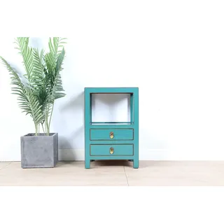 Chinesische Kommode Nachtschrank Massivholz türkis RAL5018 #M-KOM-B4TK