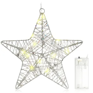 Deko LED Stern - Weihnachtsdekoration Stern zum Aufhängen - silberfarben