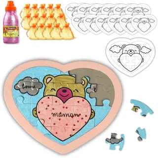 Cléopâtre FDP24-SCHPACK1 CLEOPATRE – Set Puzzles weißem Karton zum Dekorieren, 12 Geschenktüten, 1 Gel mit Glitzer in Herzform – kreative Freizeit für Kinder