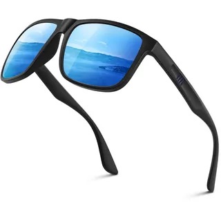Wrimen Sonnenbrille Herren-Polarisiert-UV400 Schutz-Mode-Retro-Unisex-Ultraleicht-Sonnenbrillen-Klassisch Rechteckig-Outdoor Sport Brille für Fahren Reise Angeln Blau