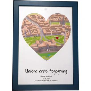 Roboterwerk Personalisierte 3D-Stadtkarte mit Koordinaten in verschiedenen Größen – Geschenk für Paare zu Weihnachten, Jahrestag, Valentinstag | Individuelles Poster mit Namen & Datum