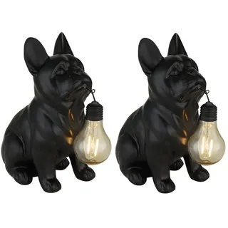 GLOBO LIGHTING LED Solarleuchte 2er Set Hundelampen Schwarz, Höhe 24,5cm, LED fest integriert, warmweiß, Ausgefallene Solarlicht-er für den Garten & Balkon Bulldoggen Schwarz schwarz