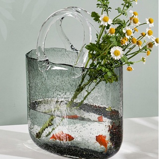 Klare Handtasche Vase Glas Vasen Abstrakte Deko Vase Moderne Schicke Vase Kreative Handtaschen Klarglas Blumenvase Mit Griffen Für Heimdekoration Wohnzimmer