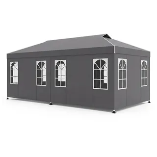 Costway Faltpavillon 3 x 6 m inkl. 6 Seitenteile Grau