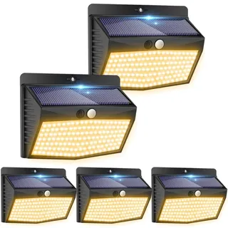 Peasur Warmweiß Solarlampen für außen mit bewegungsmelder [5 Stück], 138 Led Strahler mit Bewegungsmelder Außen 3 Modi, IP65 Wasserdichte Bewegungsmelder Aussen Solar für Garten