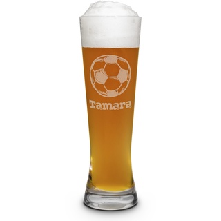 printplanet® Weizenglas mit Namen Tamara graviert - Leonardo® Weißbierglas mit Gravur - Design Fußball