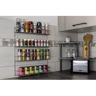Nestler Gewürzregal Schranktür 4-Etagen - breit - Gewürz Organizer hängend - Spice Rack Organizer für 4x10 Gewürzgläser - Gewürzregal Küchenschrank – Küchenregal 42.5 x 50.0 x 6.5cm (silber)