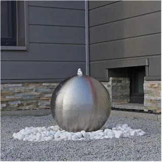 CLGarden Edelstahl Gartenbrunnen ESB4 mit Einer 38cm großen Edelstahl Kugel matt gebürstet und LED Beleuchtung Kugelbrunnen