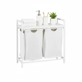 Relaxdays Wäschesammler 2 Fächer mit Ablage, HBT: 72 x 73 x 33 cm, Wäschekorb Metall, weiß/grau