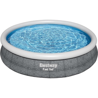 Bestway Fast Set runder aufblasbarer Pool ohne Pumpe, 366 x 76 cm, Rattan-Optik, grau