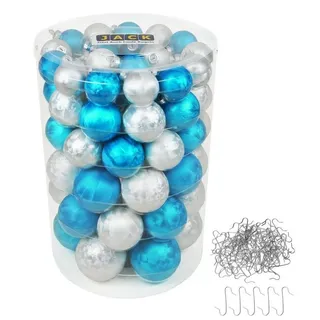 Jack by Inge Glas 60x Glas Christbaumkugeln 4 5 6 7 cm Eislack Weiß/Blau+ Haken