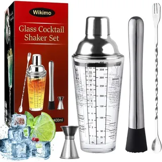 Cocktail Shaker 400 ml, Glas Set mit Zubehör, für Mojito, Professionell, für Zuhause oder Bar