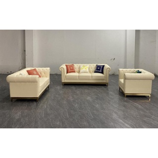 JVmoebel Sofa Orange Chesterfield Wohnzimmer Sofa Set Luxus Garnitur 3+2+1, Made in Europe beige