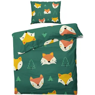 ZDABAOEC Wald Fuchs Bettwäsche 135x200 Kinder Jungen Mädchen, Weiche Microfaser Kinderbettwäsche 2er Set - 1 Bettbezug + 1 Kissenbezug 80x80, mit Reißverschluss, Wende Motiv