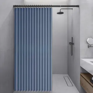 Momooda Faltbarer Duschvorhang Wasserdichter, Blau, 160x200cm | Gewicht aus Leinen, Magnet, Spritzwassergeschützt, Schnellverschluss, Duschvorhang Anti Schimmel