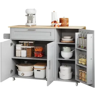 Odikalo Küchentisch Sideboard Arbeitsplatte klappbar Gewürzregal Handtuchhalter Rollen grau