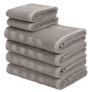 Handtuch Set MY HOME "Demara, Gästetücher, Handtücher" Handtücher (Packung) Gr. (6 St.), grau (hellgrau) Handtuch-Sets unifarbene Handtücher, Hoch-Tief-Struktur Quadrate, 100% Baumwolle