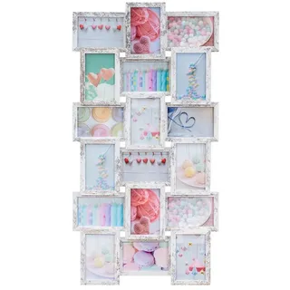 Levandeo® Bilderrahmen Collage, Bilderrahmen Collage 44x85cm 18 Fotos 10x15 Shabby Chic MDF Holz 18 Fotos 10x15cm
