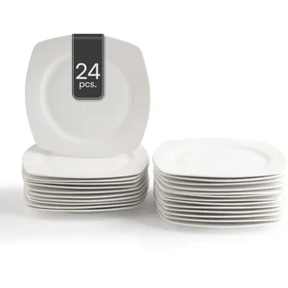 Home4You Speiseteller 24er Set, 28 x 28 cm - Weiß - Bone China - eckig - 24er Set