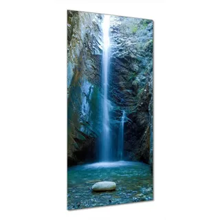 Wallario Duschrückwand Wasserfall bei Sonneneinfall, (1-tlg) blau|schwarz 90 cm x 190 cm