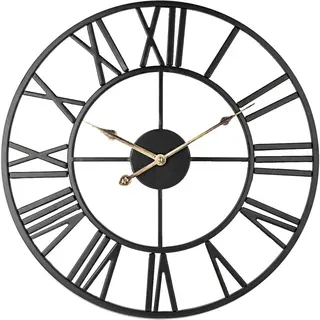 Lautlose Skelett-wanduhr, Römische Ziffern, 40 Cm Große Vintage-metalluhr Für Wohnzimmer, Küche, Café, Hotel, Schlafzimmer (schwarz-gold) - Fei Yu