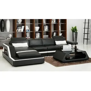 JVmoebel Ecksofa XXL Wohnlandschaft aus hochwertigem Leder mit Kopfkissen, Made in Europa schwarz