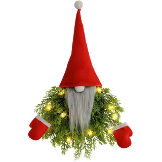 Türkranz Weihnachten Außen Beleuchtet, 36CM Wichtel Weihnachtskranz Haustür mit LED Licht Weihnachtsdeko Tür mit Eukalyptus Rote Beeren Weihnachtstürkranz Wichtel Weihnachtskranz Beleuchtet (C)