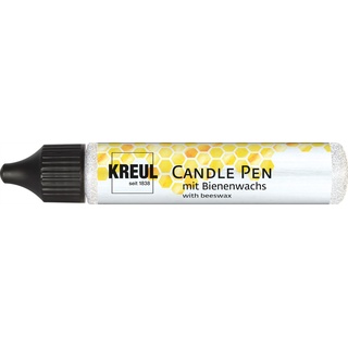 KREUL 49734 - Candle Pen, glitter-silber, 29 ml, Kerzenstift mit feiner Malspitze, Farbe mit Bienenwachs zum Verzieren & Bemalen von Kerzen