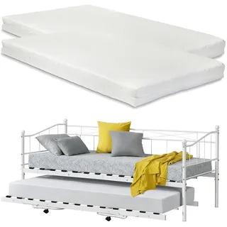 [en.casa] Metall Tagesbett Skutskär mit Matratze 90x200cm Weiß