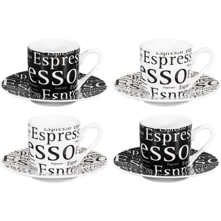 tea4chill Könitz Espresso Tassen Set Writing. Kaffeetassen mit je 65ml aus Porzellan. Espressotassen modern, schwarz