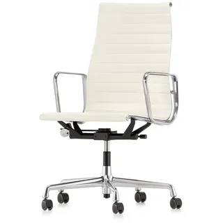 Vitra Bürodrehsessel Alu-Chair Leder Premium F weiß, Designer Charles & Ray Eames, 58.5x101-113x58-72 cm