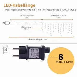 Lichterkette Außen 11m 320 LED Kaltweiß Eisregen Klar Kabel