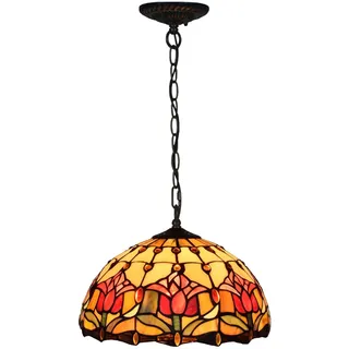 AIBOTY Tulip Lampe Tiffany Stil Hängende Pendelleuchte 12 Zoll breit Buntglas Lampenschirm Kronleuchter Küche Insel Foyer Schlafzimmer Wohnzimmer Esszimmer Beleuchtung Deckenleuchten,Rot