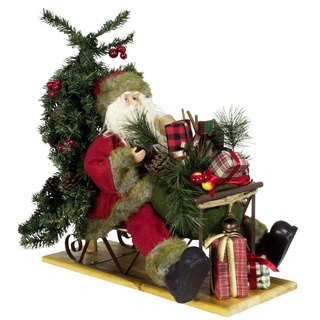 foolonli Weihnachtsmann auf Schlitten 45cm lang mit Geschenken und Tannenbaum Santa Clause Weihnachten Deko