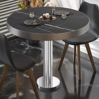 GGM Möbel Bistrotisch Ø 60 x 77 cm Schwarz Marmor/Edelstahl