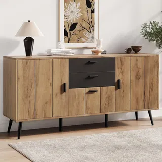 Kommode, Sideboard, 140x35x67, große Arbeitsplatte, 2 Schubladen, 3 Türen, Beistellschrank, Wohnzimmer, Esszimmer, Küche