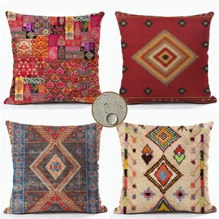 Kissenbezüge 40x40 cm 4er Set Boho Outdoor Kissen Bunt Sofakissen Dekokissen Kopfkissen Wasserfest linen Zierkissen Quadratische Kissenhülle für Gartenmöbel Sofa Couch Bett Auto Terrasse Schlafzimmer