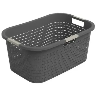 ROTHO Wäschekorb Wäschebox 40L COUNTRY, ergonomische Wäschebehälter mit Griffe, Rattan-Oberfläche ermöglicht Luftzirkulation im Korb grau