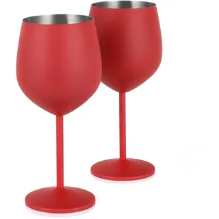 Livole Cocktailgläser aus Edelstahl, Rotweingläser mit Stiel, Unzerbrechlich Weingläser, 18Oz 550ml Sektgläser, Champagner Gläser Set für Partys, Picknicks, Camping, Mattes Rot (2er Pack)