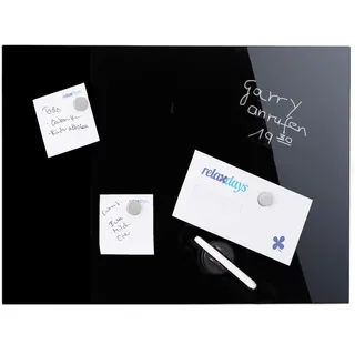 Relaxdays Magnettafel beschreibbar, inkl. 3 Magnete & Stift, abwischbar, Rahmenlos, Magnetboard Glas, Schwarz, 60 x 40 cm