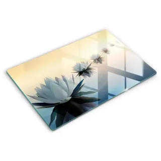 Tulup Schneidebrett Herdabdeckplatte Glas Abdeckplatte Gehärtetes Glas Küche Spritzschutz, Motiv - Lilienblüten auf dem Wasser 80 cm x 52 cm