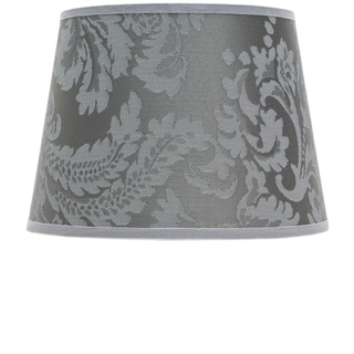 Lampenschirm Stoff WILLOW konisch in Silber Barock Muster für Tischlampe E14 Textilschirm