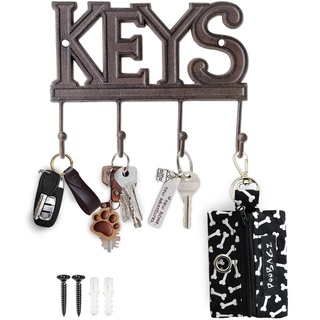 Comfify Schlüsselbrett - KEYS - Wandmontierter Schlüsselhaken - Rustikaler Schlüsselorganizer aus Gusseisen - Dekoratives Schlüsselregal mit 4 Haken - mit Schrauben und Dübeln - 6''x8''