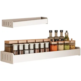 Sollee Wandgewürzregal | Weißes Gewürzregal für die Wand,Gewürzregal für Schrank, Arbeitsplatte, Speisekammer, Schrank oder Tür, Aufbewahrung in der Küche, einfache Installation