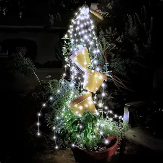 SUAVER LED Lichterkette Aussen Wasserfall Gartendeko USB Lichterschweif mit Timer, Fernbedienung,Lichterstrang 8 Modi Lichterbündel Deko für Hochzeit,Party,Terrasse (Weiß, 10 Strängen 200LED)