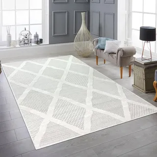 Teppich-Traum Teppich Rautenmuster Creme Grau Weich 120x170 cm | Weich, pflegeleicht, strapazierfähig, modern und stylisch, OEKO-TEX geprüft, für Fußbodenheizung, Wohn- & Schlafzimmer