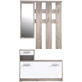 Forte FOXI Kompaktgarderobe 100, moderne Garderobe, Garderobenschrank, inklusive Spiegel, Holzwerkstoff, Sandeiche Holzdekor, 97,5 cm breit x 180 cm hoch x 25 cm tief
