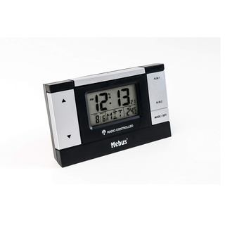 Mebus Funkwecker mit Thermometer/Zwei Verschiedene Weckzeiten einstellbar/beleuchtetes Display/Kalender/Farbe: Schwarz/Modell: 51059